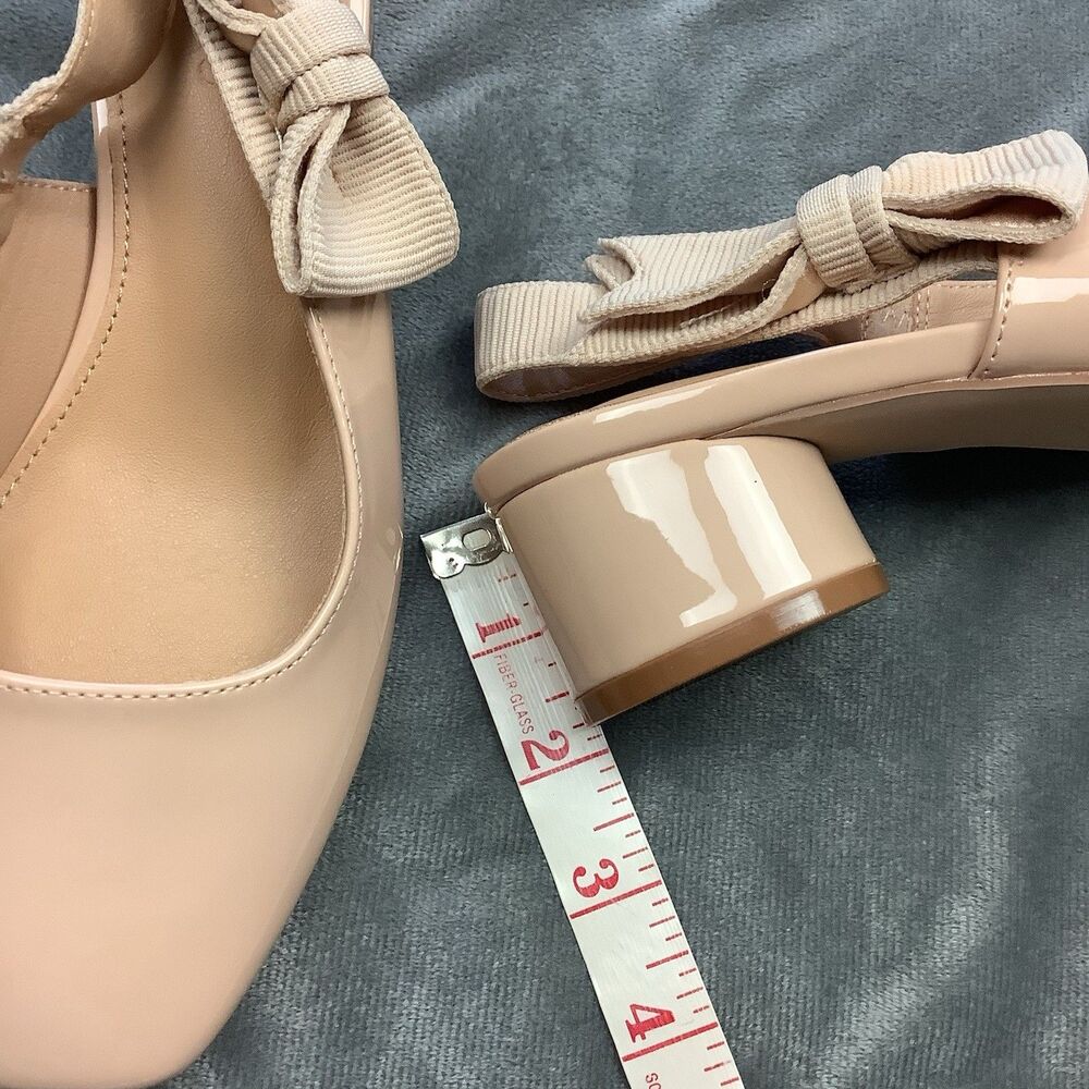 Low Chunky Block Heel Square Toe Slip On Slingback Dress Pump Shoes Women 7 Nude - Picture 8 of 11